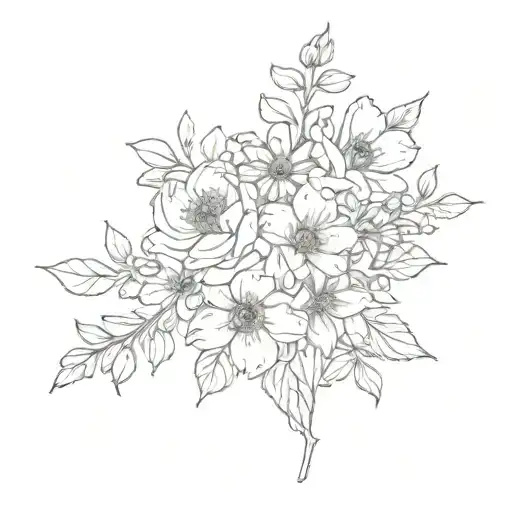 Sketch August February August Birth Flower Bouquet