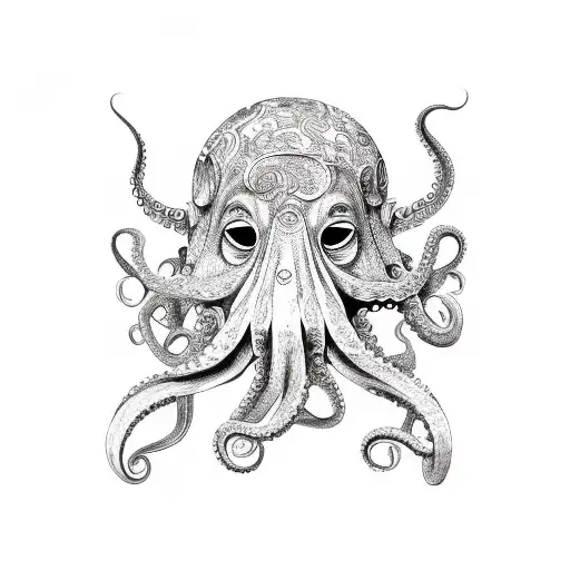 Octopus With Kistune And Oni Mask