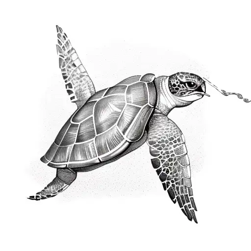 A Shellback Turtle With A Anchor Ingraved In Its Shell With A Swallow Either Side