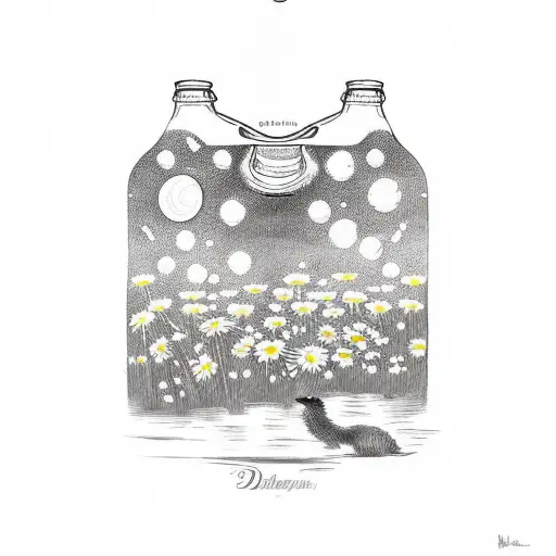 Beer Bottle With Daisies And A Moon