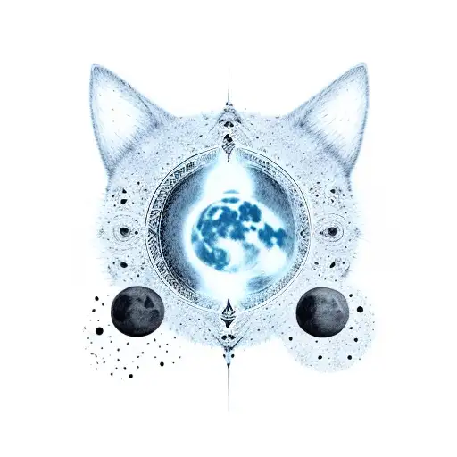 A Cat Silhouette Surrounded By Ethereal Moon Phases And Crystals