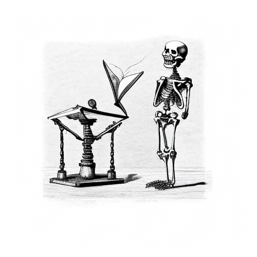 Skeleton Leaning Over Table With Navigational Chart And Charting Equipment