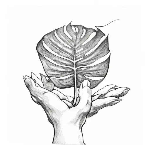 Monstera Leaf Being Held By A Demon Hand