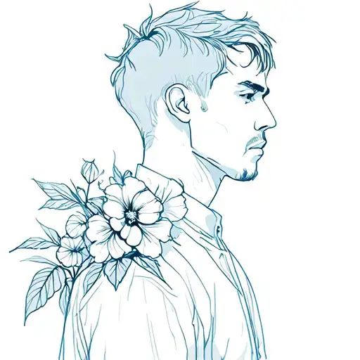 Male Silhouette In Front Of Flowera