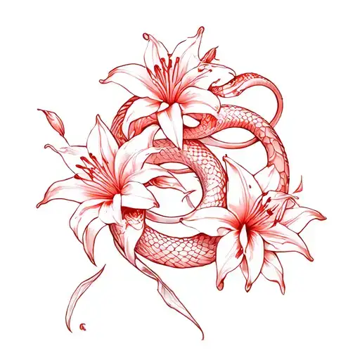Snake Tattoo With Red Spider Lilies
