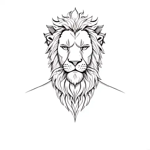 A Man With A Beard Half Lion Head