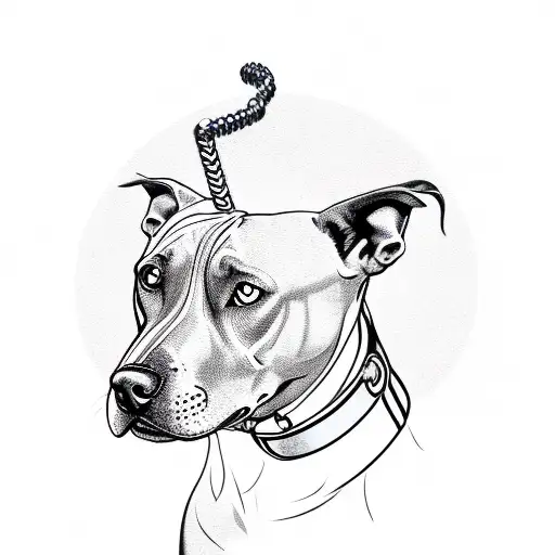 Pitbull Head With Metallic Leash Surrounded By Arabic Looking Text