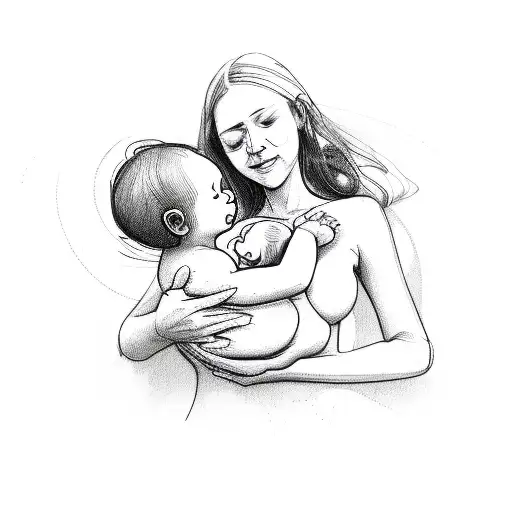A Midwife Holding A Baby With Soft Strokes And Waves Flowing Around Them