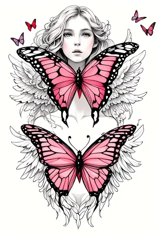 Butterflies Flying Heart Sexy Blond Girl Angel Watching