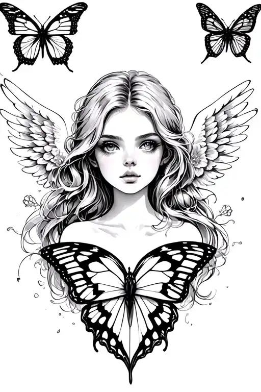 Butterflies Flying Heart Sexy Blond Girl Angel Watching