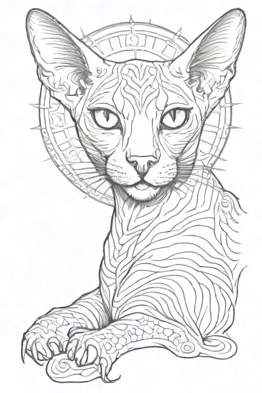 Face Of A Sphinx Cat Against The Background Of The Sun