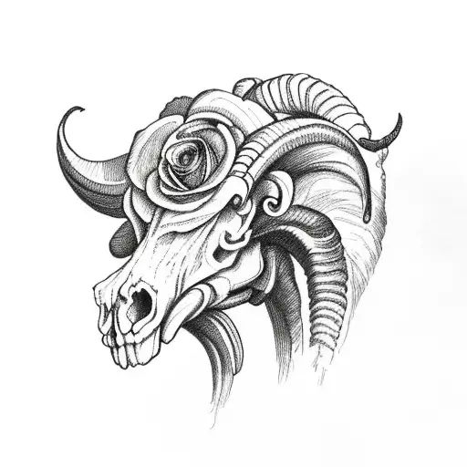 Ram Skull With Rose