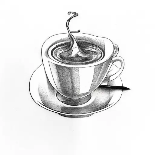 A Sketch Style Tattoo Of A Coffee Cup With Steam Forming The Shape Of A Witch's Hat Tattoo