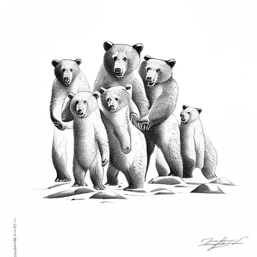 Family Of 5 Bears In A Mountain Range