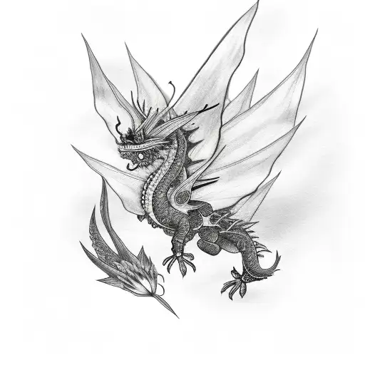 Red Butterfly With Black Flowers And White Dragon Half Sleeve