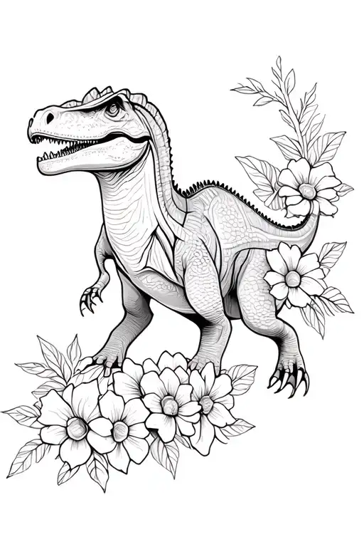 Dinosaur And Flowers