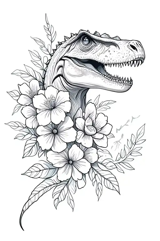 Dinosaur And Flowers