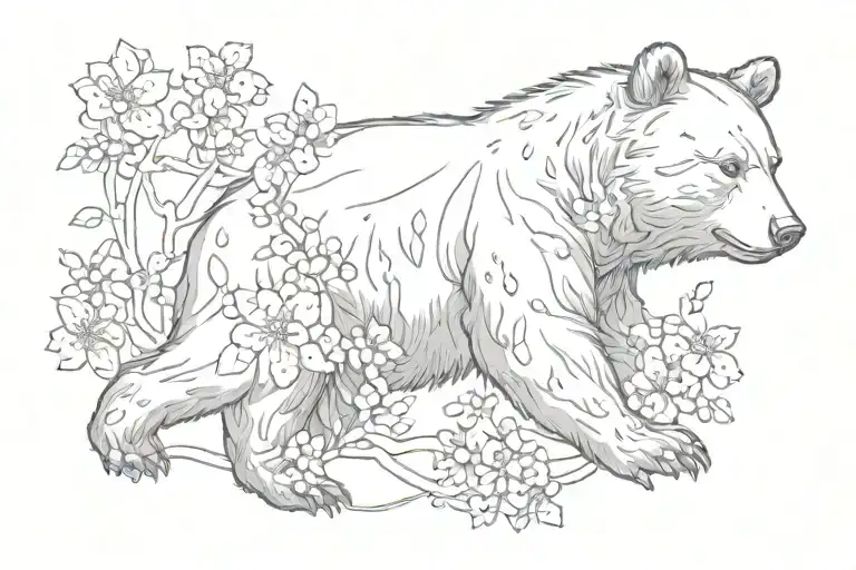 Bear With Cherry Blossom Petals Falling