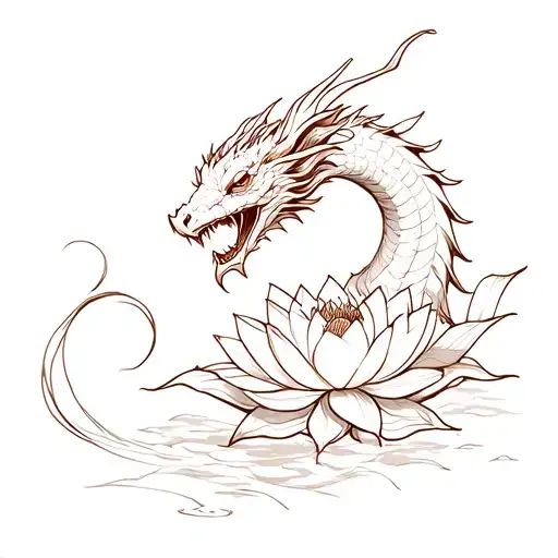 Eastern Dragao With Lotus Flower