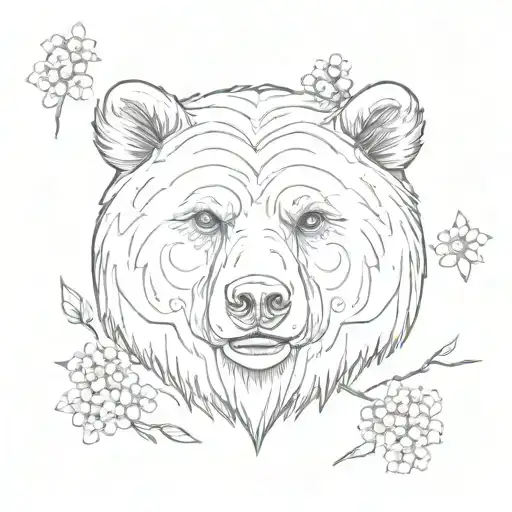 Bear Face And Cherry Blossoms