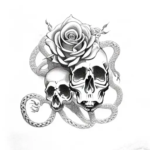 Skull With Roses And Snakes