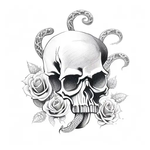 Skull With Roses And Snakes