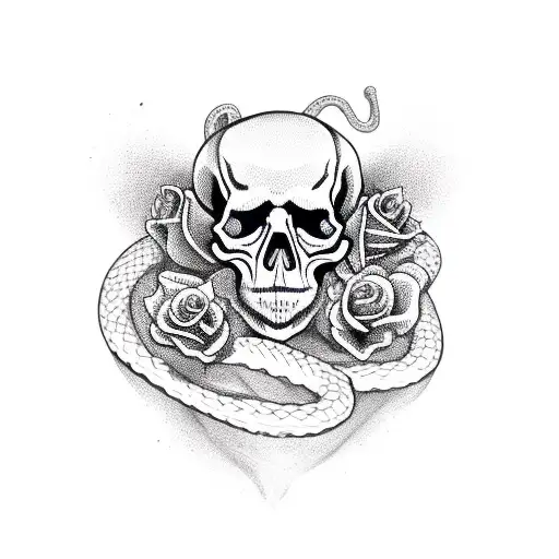 Skull With Roses And Snakes