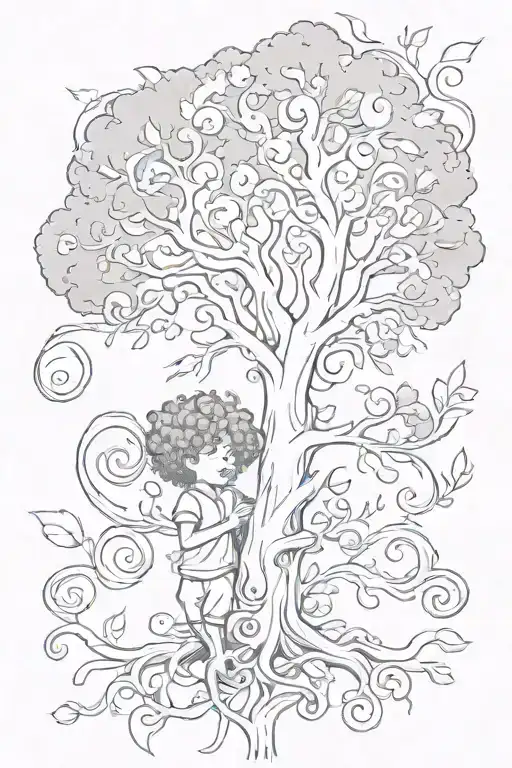 Curly Boy And Tree Of Life Intertwined
