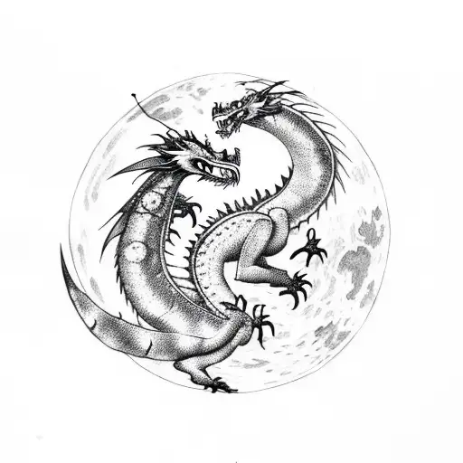 Dragon Surrounding A Moon