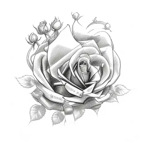 A Detailed Sketch Of A Heart-shaped Rosary With Roses Tattoo