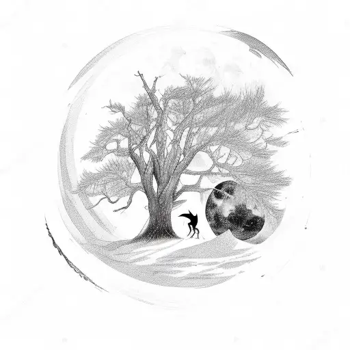 Trees And A Wolf Under Full Moon