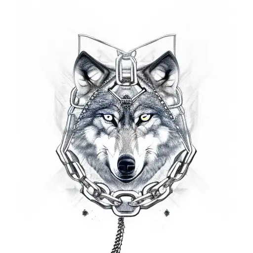 Wolf Muzzled With Chains