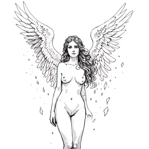 Naked Woman With Angel Falling Wings