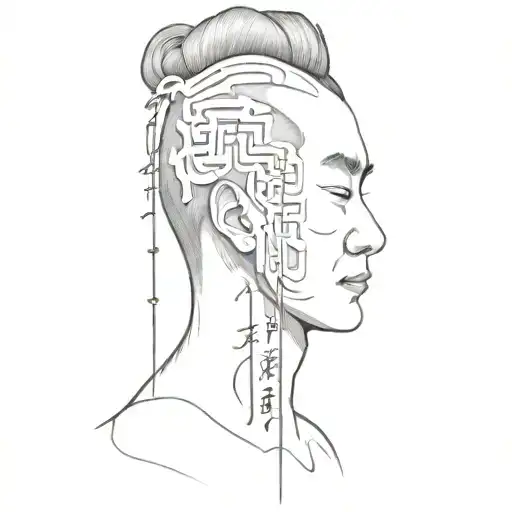 Chinese Writing On A Man's Neck