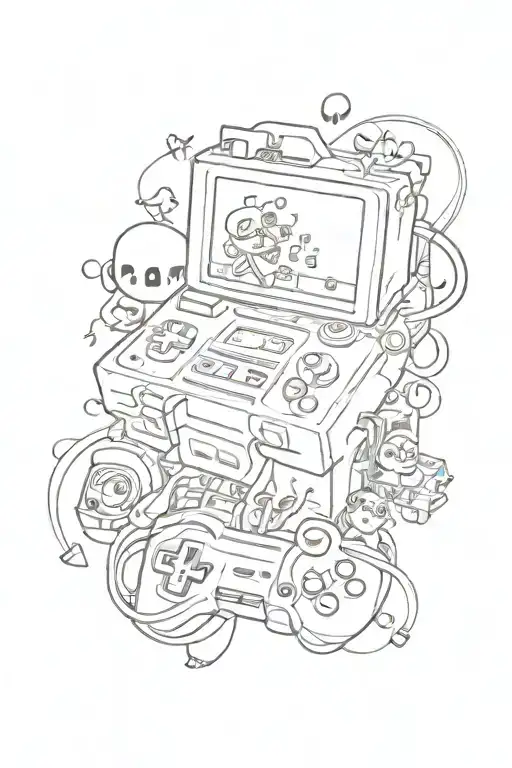 A Tattoo Design Featuring A Mix Of Music Notes And Iconic Video Game Characters
