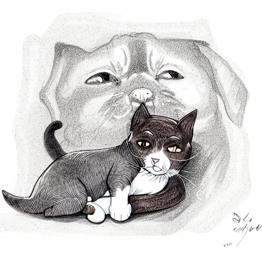 A Brown Boxador Dog Snuggling A Cat