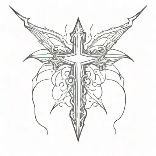 Black Lightning Cross Necklace