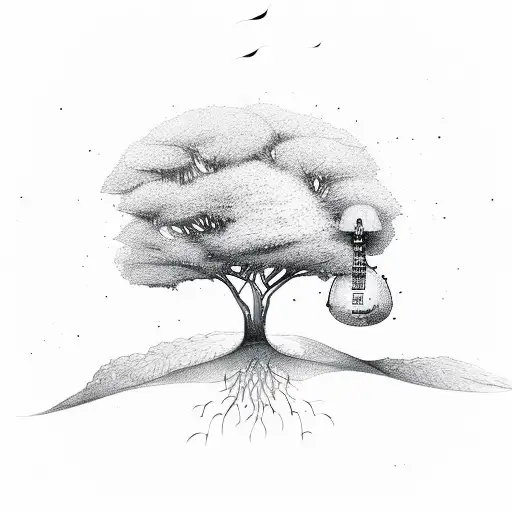 A Sketch-like Illustration Of A Peaceful Tree With Musical Notes As Leaves