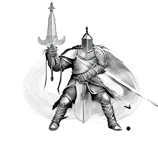 A Silhouette Of A Knight Wielding A Magic Infused Excalibur And His Pet Bear