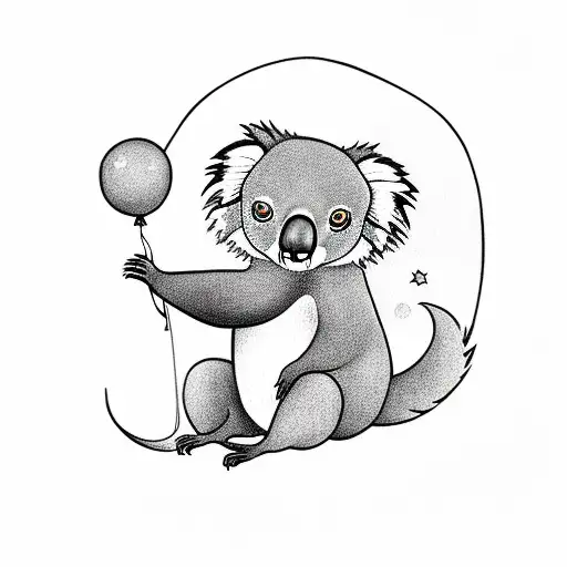 Koala Holding Onto A Balloon Which Is The Moon