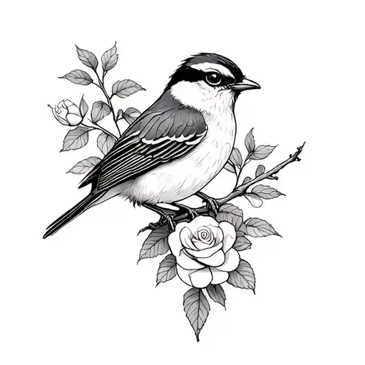 Wren Bird With Rose Flowers