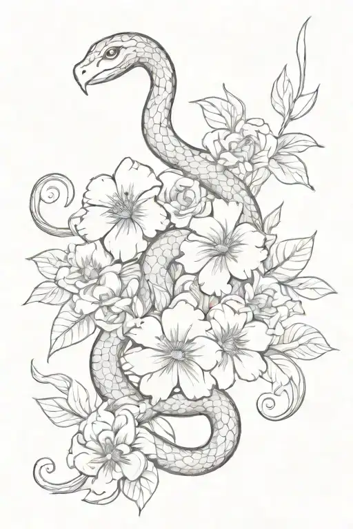 Exotic Flowers And Snake