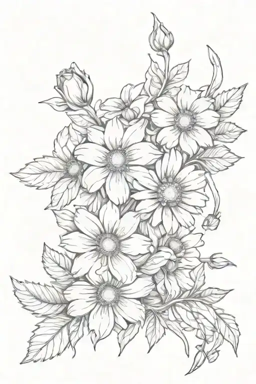 Daisy Violets And Rose Flowers Intertwined