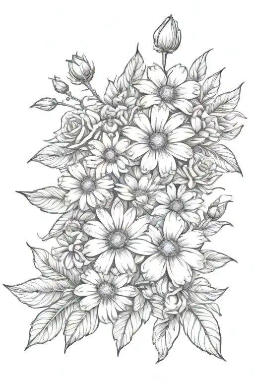 Daisy Violets And Rose Flowers Intertwined