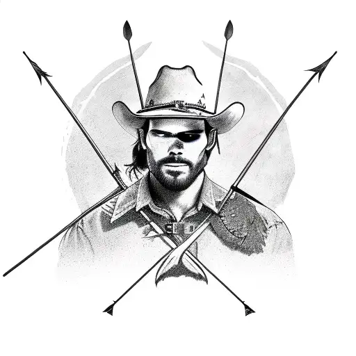 Cowboy With Arrow And Feather Behind It