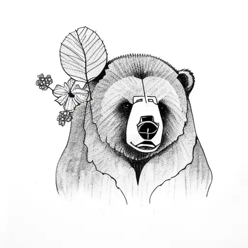 Brown Bear With Hibiscus Flowers
