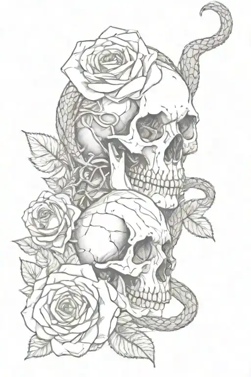 Snake Skull Roses Intertwined