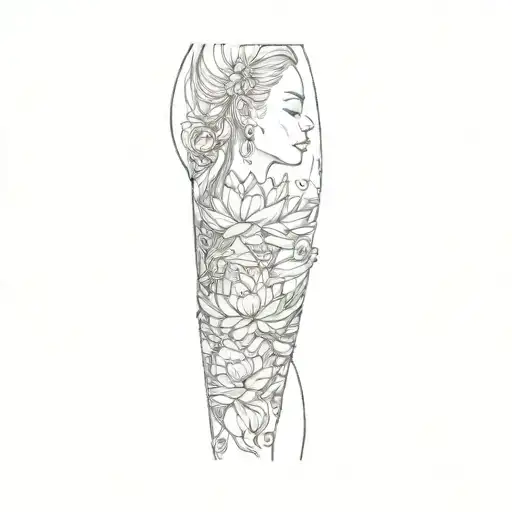 A Woman With A Lotus Flower On Her Sleeve