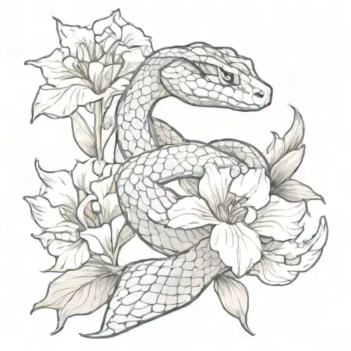 Snake Wrapped Around An Iris Flower