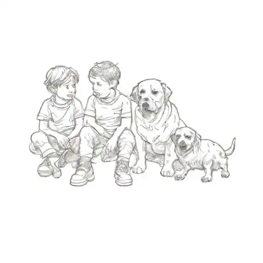 Two Children And A Dog
